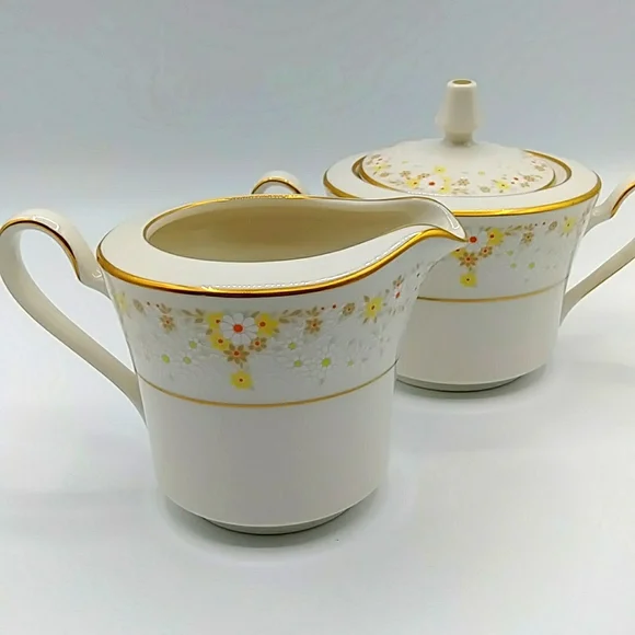 🎷HP! Noritake Ivory China, Creamer and Sugar Bowl "fragrance 7025". Japan - Picture 12 of 14